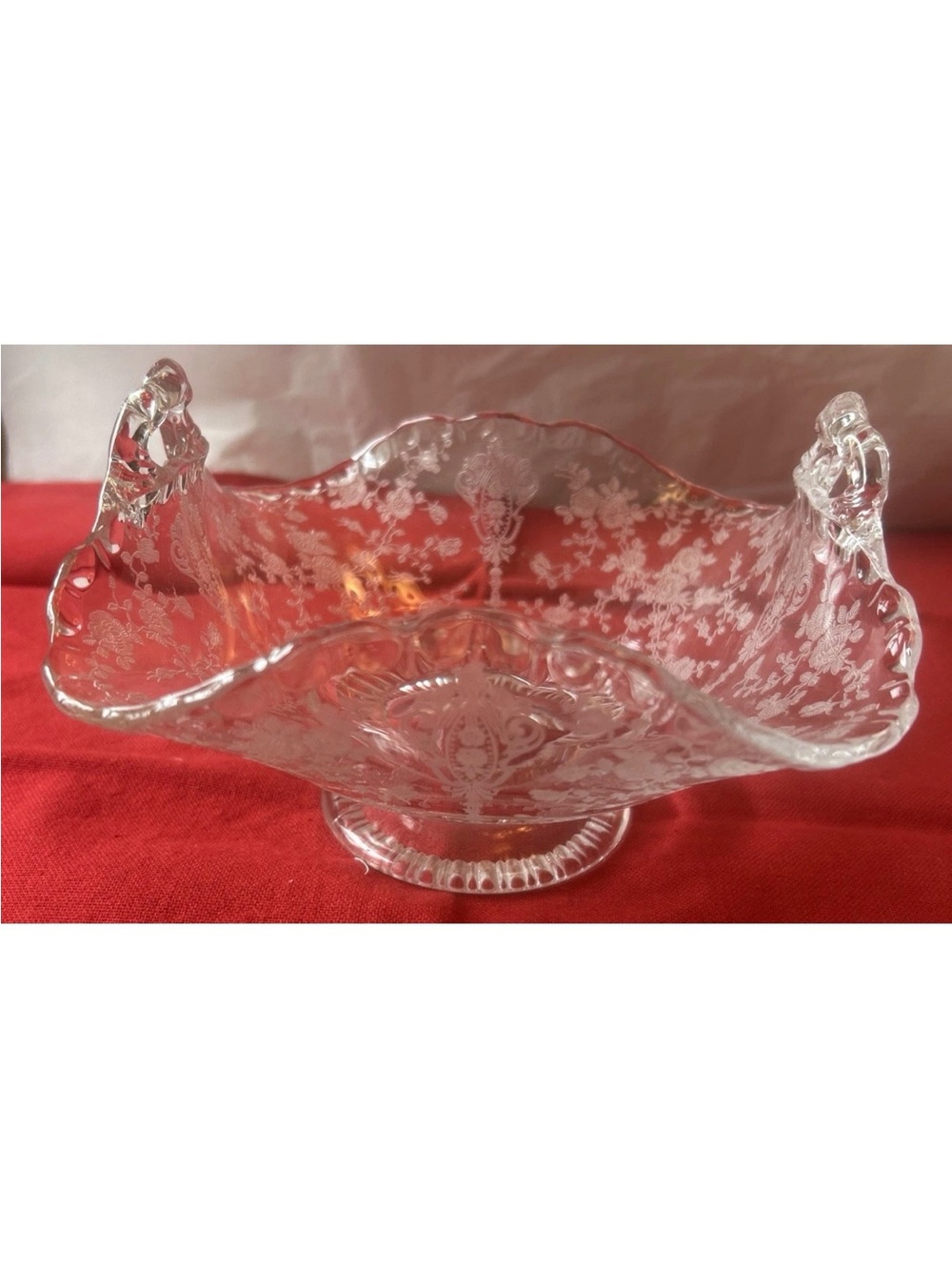 ELEGANT CAMBRIDGE ROSEPOINT ETCHED CRYSTAL 6IN CANDY DISH #3500 EXCELLENT